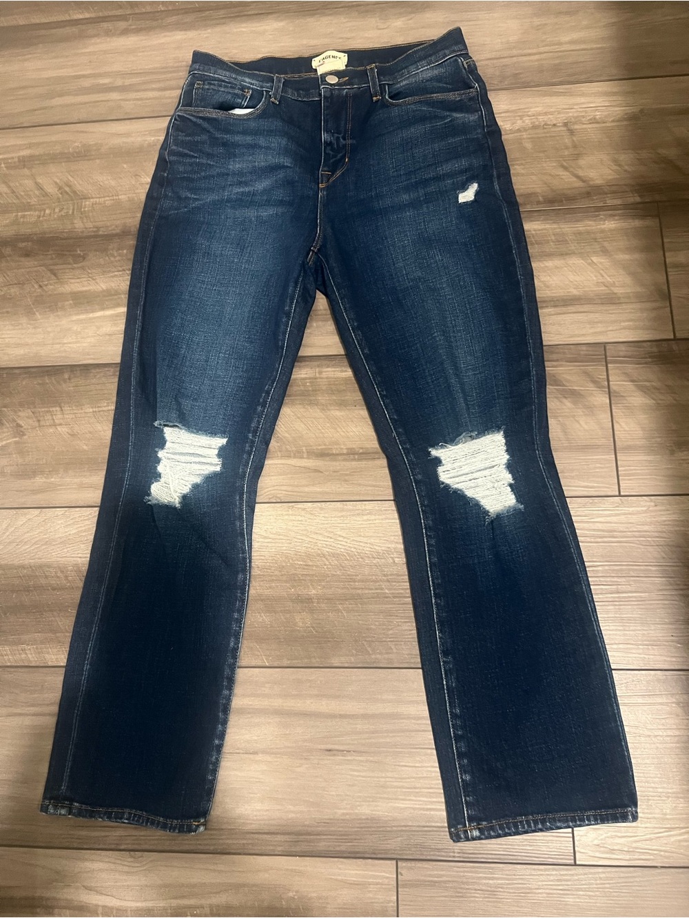 L'AGENCE Dark Blue Distressed wideleg Jeans
